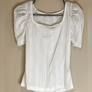 SHEIN privé summer eyelet embroidered square neck puff sleeve white tee
